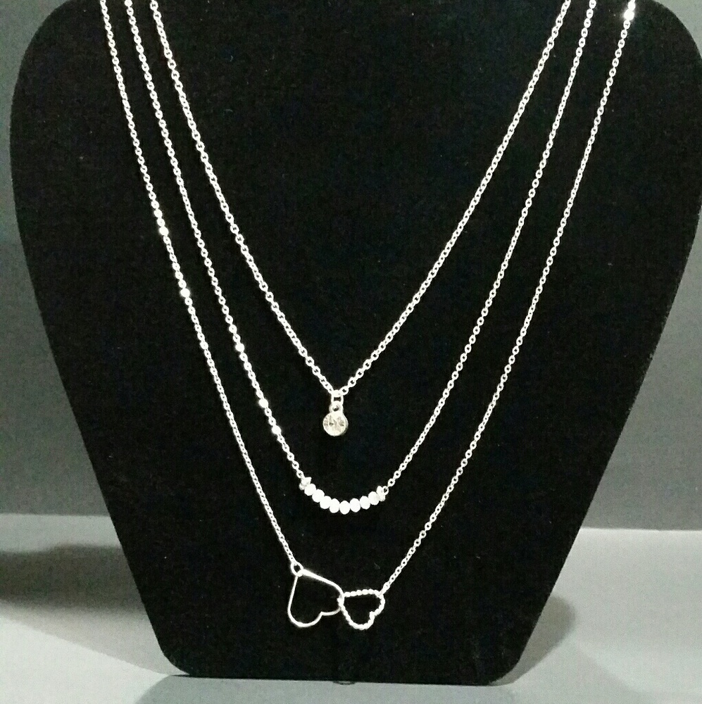Necklace Trio, Hearts, Pale Pink Beads, Clear Gem - Picture 1 of 2